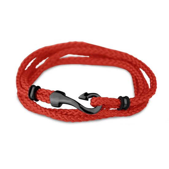 Silventi 980170322 - Stalen Wikkelarmband - Koord - Rood - 2mm - 40 cm - Sluiting Haak - Zwart