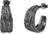 Silventi 921170018 Zilveren Oorstekers - Halve Ringen - 21mm- Glitter Zwart - Zwartkleurig