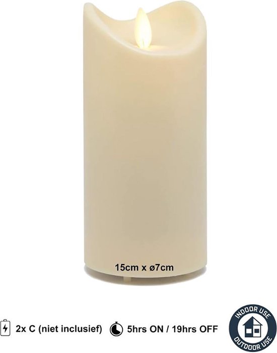 LED kaars ivoor met vlam effect - voor buiten en binnen - 15cm | bol.com