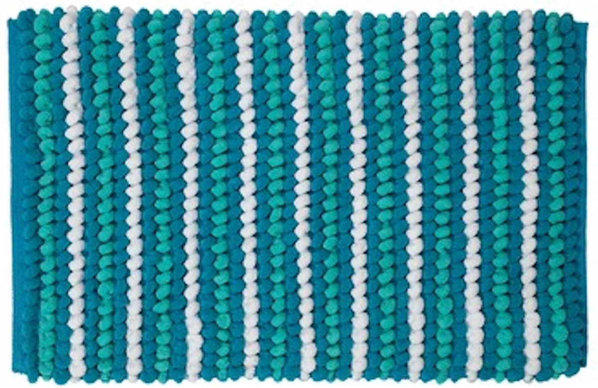 Lucy's Living Luxe Badmat LIGHT Turquoise Exclusive - 50 x 80 cm - turquoise - wit - polyester - badkamer mat - badmatten - badtextiel - wonen - accessoires - exclusief