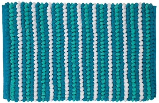 Lucy's Living Luxe Badmat LIGHT Turquoise Exclusive – 50 x 80 cm – turquoise - wit - polyester - badkamer mat - badmatten - badtextiel - wonen – accessoires - exclusief