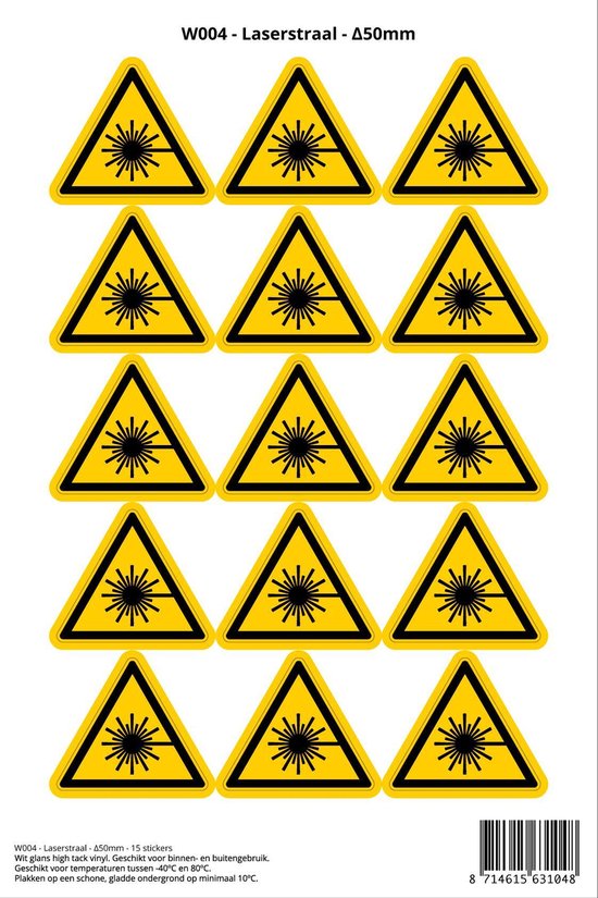 Foto: Pictogram sticker w004 laserstraal 50mm 15 stickers op 1 vel