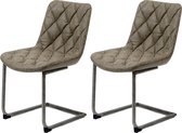 Fraaai® eetkamerstoel William - stoel - industrieel - PU leer - metaal - rvs - taupe - set van 2