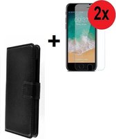 Geschikt voor iPhone SE (2020) hoes wallet bookcase hoesje Cover P zwart + 2xTempered Gehard Glas / Glazen screenprotector (2 stuks) Pearlycase