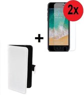 Geschikt voor iPhone SE (2020) hoes wallet bookcase hoesje Cover P wit + 2xTempered Gehard Glas / Glazen screenprotector (2 stuks) Pearlycase