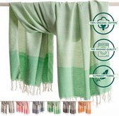 MOCCO Hamamdoek SEASIDE 90 x 175 cm Handgeweven – Luxe Strandlaken XXL – Fairtrade Sauna Badlaken - 100% Biologisch Katoen – kleur GROEN