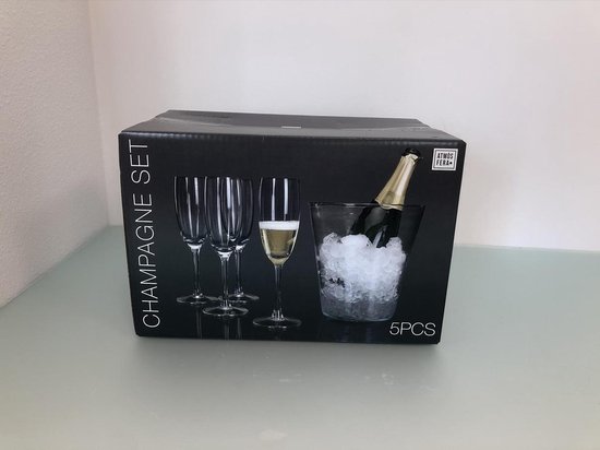 Champagne set  4 glazen met koeler