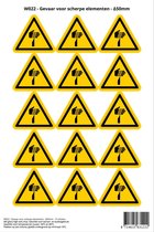 Pictogram sticker W022 - Gevaar voor scherpe elementen - Δ50mm - 15 stickers op 1 vel