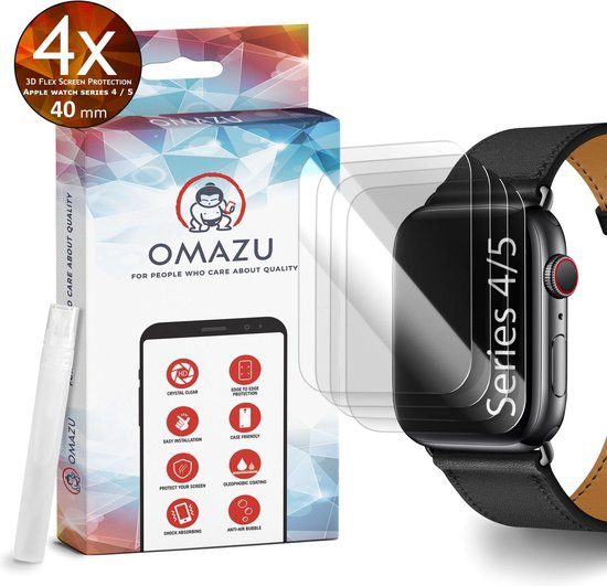 OMAZU 3D Flex TPU Screenprotector Geschikt voor Apple Watch Series 4 / 5 / 6 / 7 / SE (40-41mm), 4 Pack (100% Transparant en Edge to Edge protector)