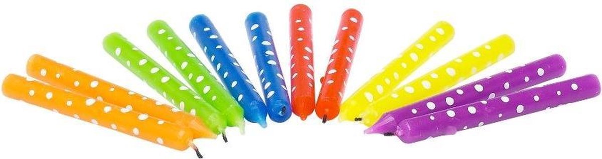 Party Casa Verjaardagskaarsen 12 Stuks - 8 cm - Party Candles met Stippen - Feestkaarsen voor Taart - Taartkaarsjes in Meerdere Kleuren
