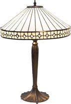LumiLamp Tiffany Tafellamp Ø 40*58 cm E27/max 2*60W Beige, Bruin Glas in lood Art Deco Tiffany Bureaulamp Tiffany Lampen