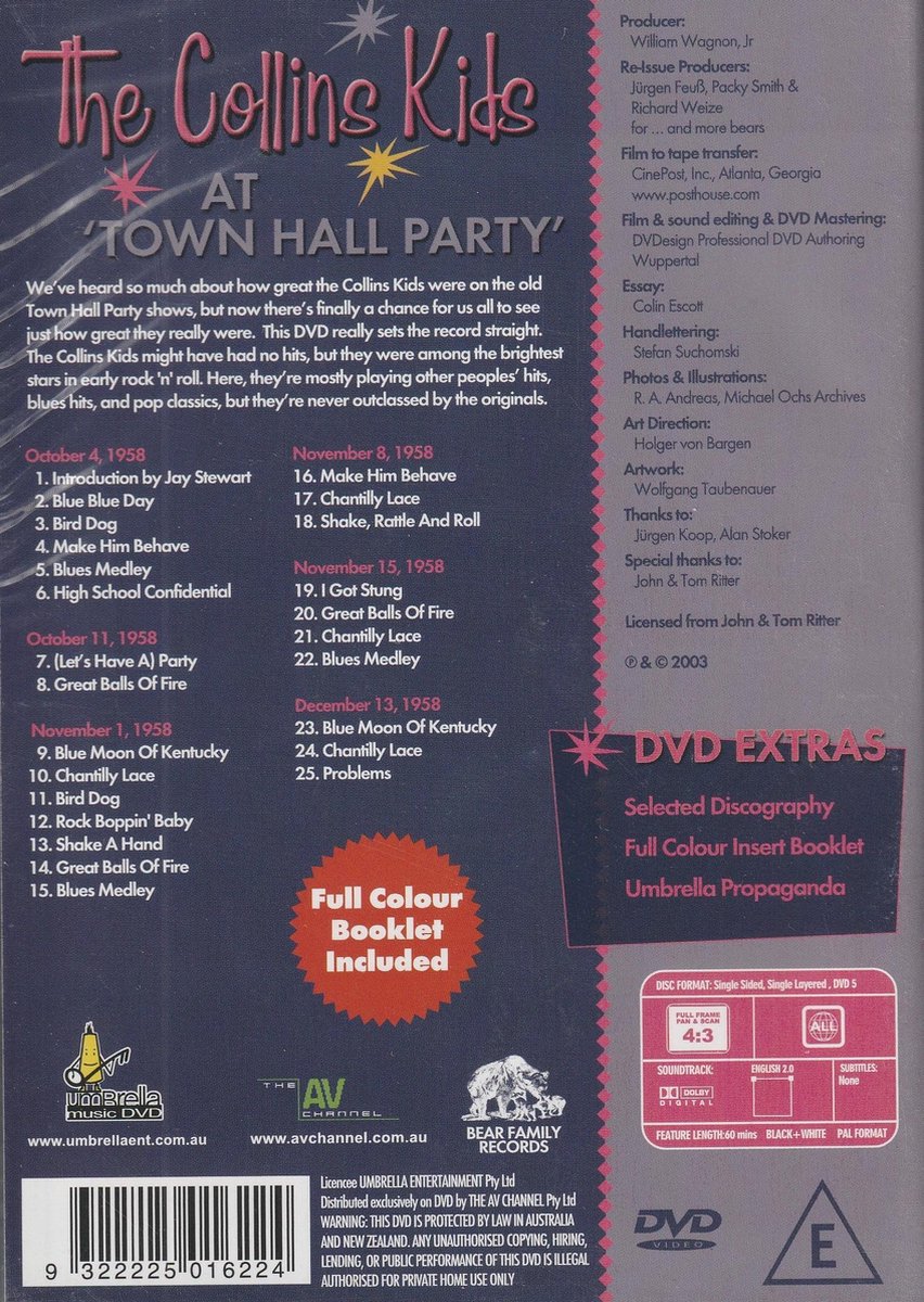 Collins Kids at Town Hall Party 1958 (Dvd) Dvd's