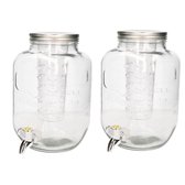 2x Glazen drank dispenser/limonadetap met kraantje 4 liter en fruit infuser - Twee stuks