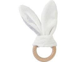 BAMBAM Houten bijtring Konijn - Wit/Grijs - Baby cadeau
