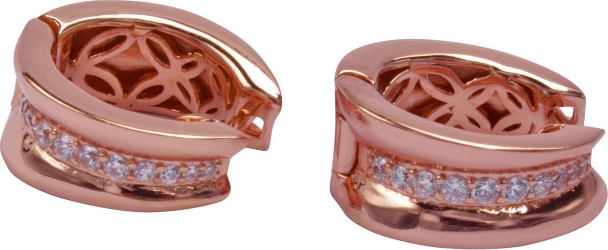 actie! Brigada - oorbellen met zirkonia steentjes - rosé veguld - 925 sterling zilver