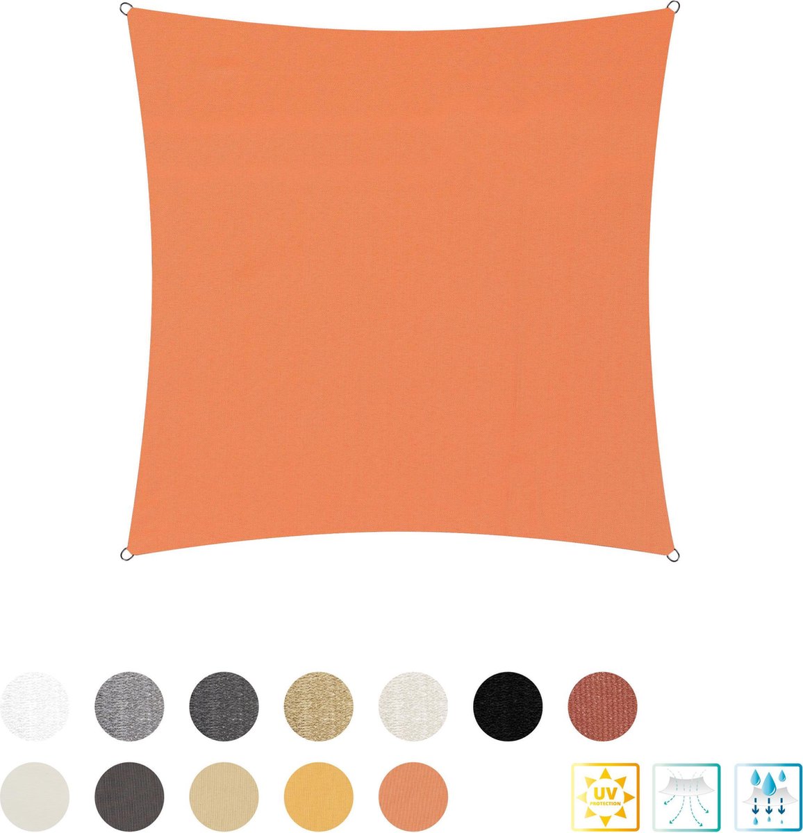 Vierkante luifel van Lumaland incl. spankoorden|polyester met dubbele pu-laag | Vierkant 3 x 3 m| 160 g/m² - oranje