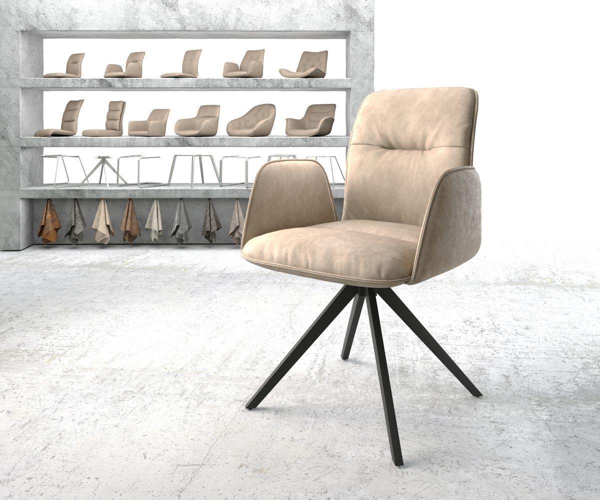 Gestoffeerde-stoel Vinja-Flex kruisframe hoekig zwart microvelours beige vintage