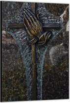 Dibond –Kruis met Handen– 40x60cm Foto op Aluminium (Wanddecoratie van metaal)