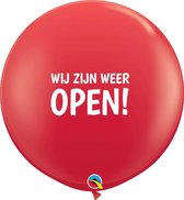 Megaballon We zijn weer OPEN Rood met Opdruk Wit