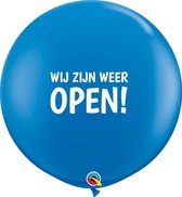 Megaballon We zijn weer OPEN Blauw met Opdruk Wit