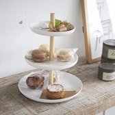 Etagere 3 Laags Fruitschaal High Tea - Decoratieve Etagère Serveerset voor Taart en Cake - Hout - Wit