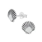 Joy|S - Zilveren schelp oorbellen shell geoxideerd