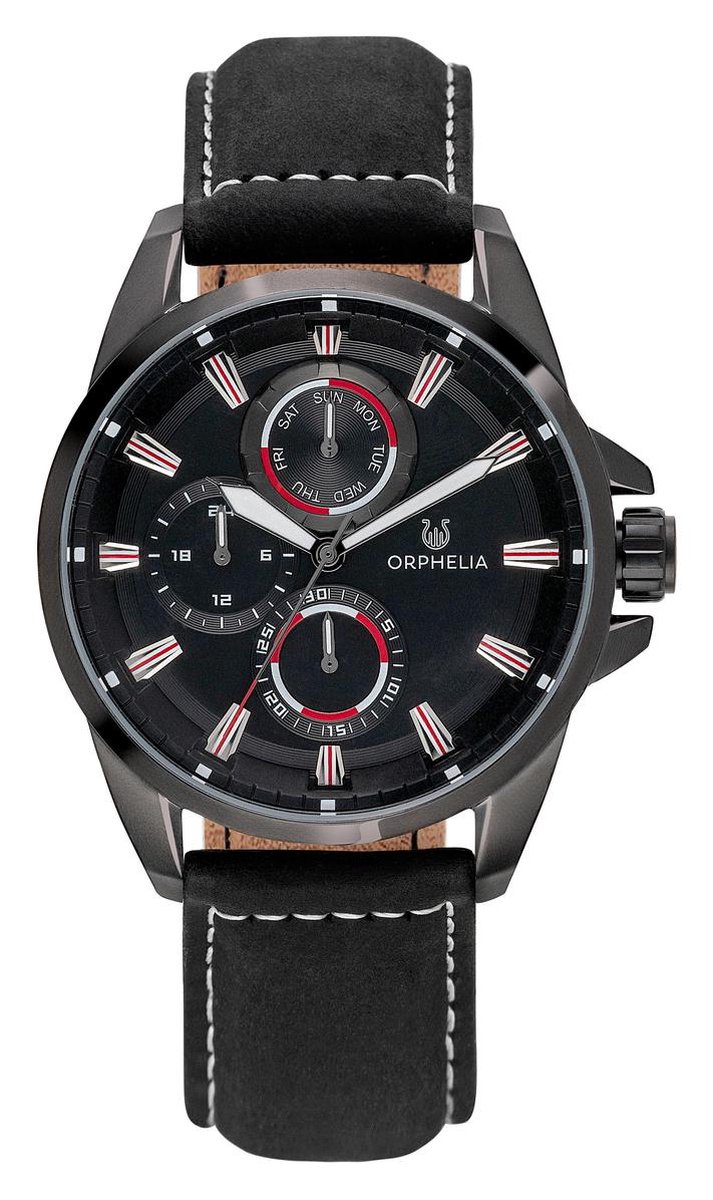 ORPHELIA OR71900 - Horloge - Leer - Zwart - 44 mm