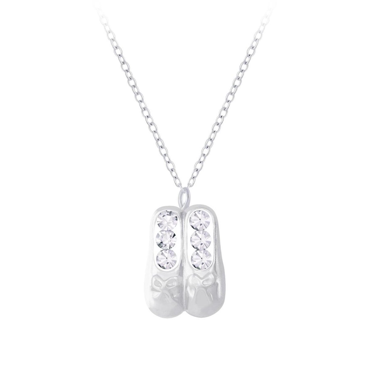 Joy|S - Zilveren ballet ballerina schoentjes hanger met ketting 36 cm + 5 cm kristal