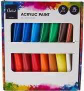 Artist - Acrylverf tubes in 16 kleuren - Hobby/knutselmateriaal - Schilderij maken - Verf op waterbasis - Verschillende kleuren