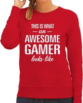 Awesome / geweldige gamer cadeau sweater / trui rood dames XL