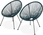 Set van 2 design stoelen ei-vormig - Acapulco Donker Turquoise  - Stoelen 4 poten retro design, plastic koorden