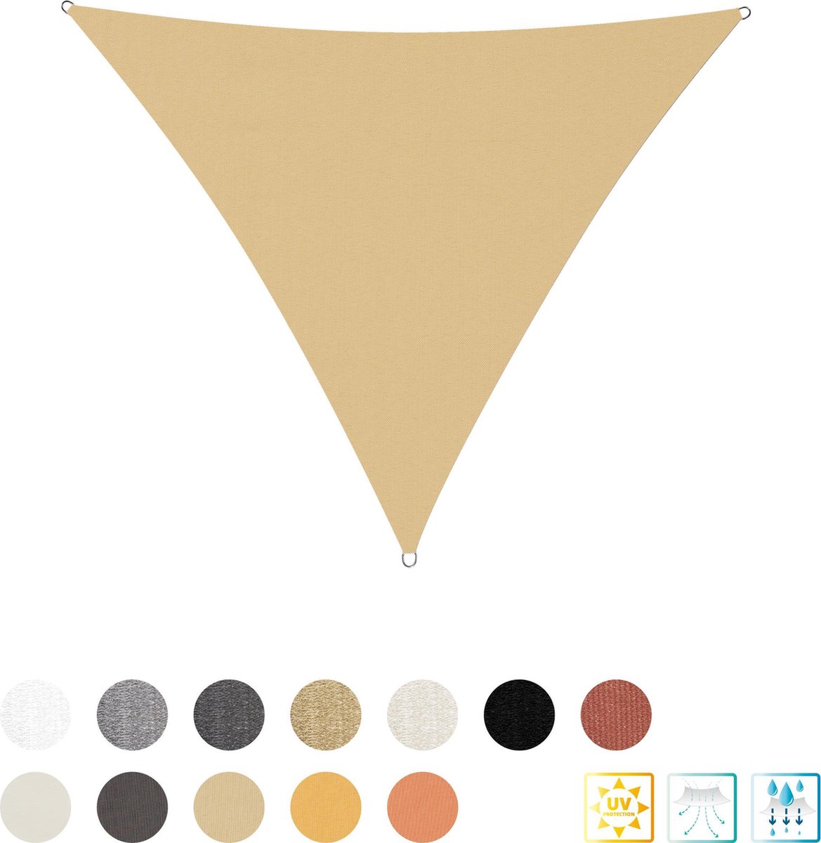 Driehoekige luifel van Lumaland incl. spandraden |polyester met dubbele pu-laag | Driehoek 3 x 3 x 3 m| 160 g/m² - zandkleur