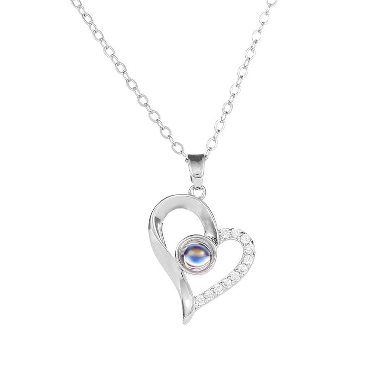 Ketting met hart en sterretjes zirkoon zilverkleur