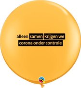 Megaballon "Corona controle" Oker Geel met Opdruk Zwart