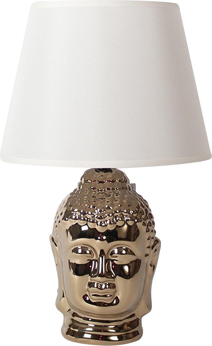 Lampe de table Buddha - Golden Buddha Lampe avec abat-jour blanc -  25x25x43cm - Buddha... | bol