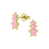 Joy|S - Zilveren ster oorbellen 3 sterren roze