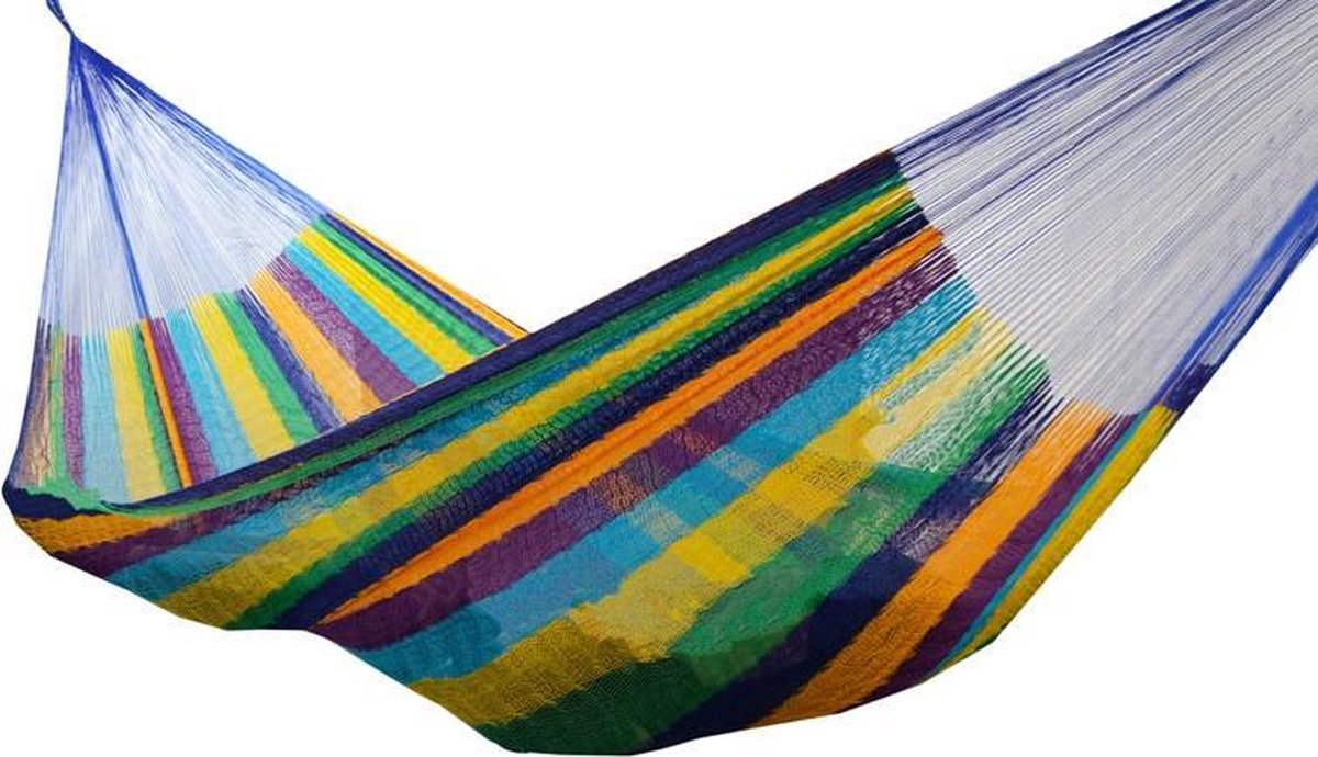 Gestreepte hangmat geel/rood 200 x 100 cm - Met opbergtas - Hangmatten voor in de