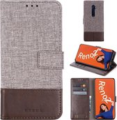 Voor OPPO Reno2 MUMXA MX102 horizontale flip canvas stiksels lederen tas met houder & kaartsleuven & portemonnee (bruin)