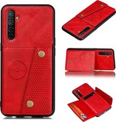 Voor OPPO Realme XT schokbestendige magnetische PU + TPU beschermhoes met kaartsleuven (rood)