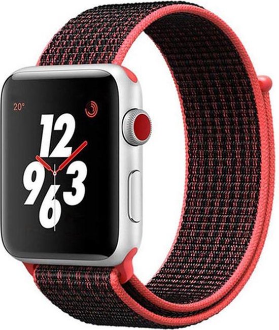 Geweven Sportbandje voor Apple Watch - Zwart / Roze - 42 / 44 mm | bol.com