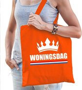 Woningsdag / katoenen tas oranje met  kroon voor dames - Koningsdag - thuisblijvers / Kingsday thuis vieren - tasje / shopper voor dames