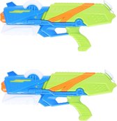 2x Waterpistolen/waterpistool blauw/groen van 41 cm kinderspeelgoed - waterspeelgoed van kunststof