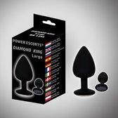 Power escorts - Diamond King Plug -  Large size Buttplug - Zwarte met zwarte steen - 9,3 x 4,1 cm - BR135L - Buttplug - Anal Plug voor Mannen en Vrouwen - plug - gave Cadeaubox  -