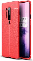 OnePlus 8 Pro Hoesje TPU Leer Design Back Cover Rood