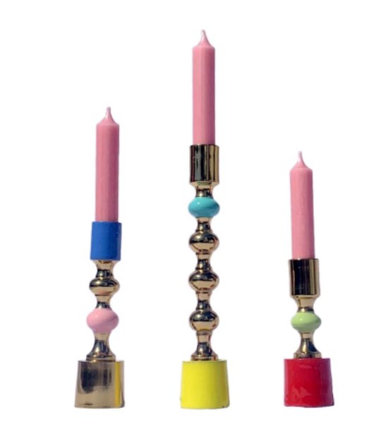 Kandelaar goud - set van 3 - met roze kaarsen - kaarsenhouder -  kaarsenstandaard -... | bol.com