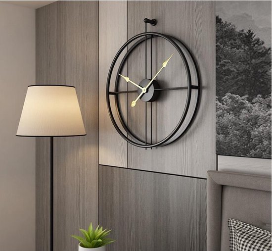 EKEO - Moderne klok met gouden wijzers -Wandklok zonder cijfers - Metaal -  Zwart | bol.com
