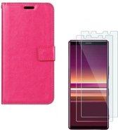 Sony Xperia 5 Portemonnee hoesje roze met 2 stuks Glas Screen protector