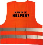 Kan ik je helpen vest / hesje oranje met reflecterende strepen voor volwassenen - personeel - veiligheidshesjes / veiligheidsvesten
