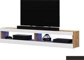 Maison’s Zwevend Tv meubel – Tv Kast meubel – Tv meubel – Tv Meubels – Tv meubel Wit – Tv meubel Hout– Wit – Eiken – LED Verlichting – Viansola – 140x40x40