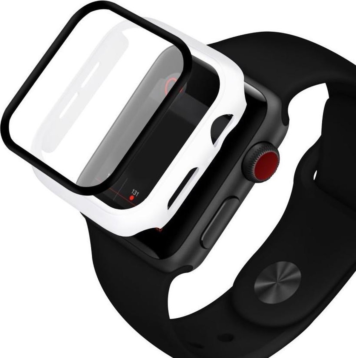 Apple Watch 44MM Hoesje Hard Plastic Bumper met Tempered Glass Wit